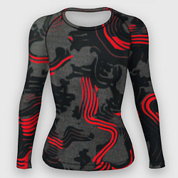 Рашгард женский Камуфляж черный в красную полоску, цвет: 3D-принт