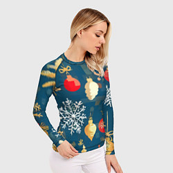 Рашгард женский Ёлочные игрушки и снежинки, цвет: 3D-принт — фото 2