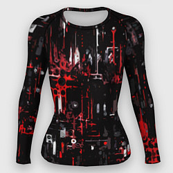Рашгард женский Бело-красная тревожная абстракция на чёрном фоне, цвет: 3D-принт