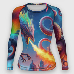 Рашгард женский Огнедышащий дракон против осьминога - нейроарт фан, цвет: 3D-принт