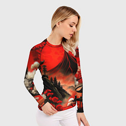Рашгард женский Япония природа в красном цвете, цвет: 3D-принт — фото 2