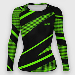 Женский рашгард Sport чёрный и зелёный полосы