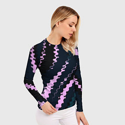 Рашгард женский Тёмно-синий с розовым искажённые полосы, цвет: 3D-принт — фото 2