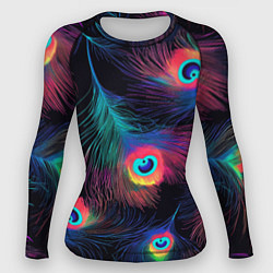 Рашгард женский Павлиньи перья - разные оттенки, цвет: 3D-принт