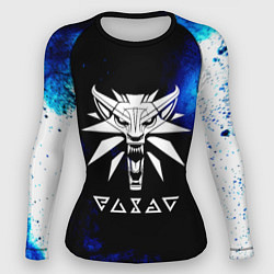 Рашгард женский Ведьмак лого синие краски, цвет: 3D-принт