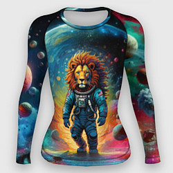 Рашгард женский Лев бравый космонавт - неоновый космос, цвет: 3D-принт