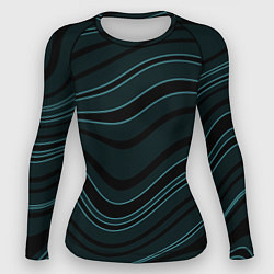 Рашгард женский Тёмный синий волнистые полосы, цвет: 3D-принт