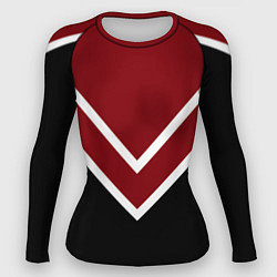 Рашгард женский Красный с чёрным и белые полосы, цвет: 3D-принт