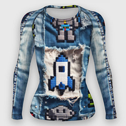 Рашгард женский Космический пиксельный корабль, цвет: 3D-принт