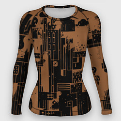 Рашгард женский Чёрно-коричневый абстракция геометричный, цвет: 3D-принт
