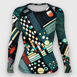 Рашгард женский Тёмно-синий абстракция полосы кружочки, цвет: 3D-принт