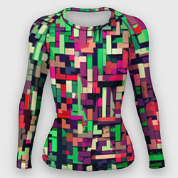 Рашгард женский Зелёно-розовый геометричные фигуры, цвет: 3D-принт