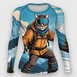 Рашгард женский Кот сноубордист, цвет: 3D-принт