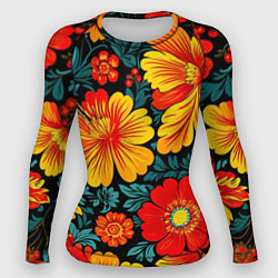 Рашгард женский Русская хохлома с цветами, цвет: 3D-принт