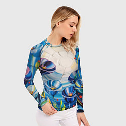 Рашгард женский Импасто - синие маки в поле, цвет: 3D-принт — фото 2