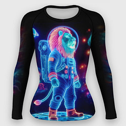 Рашгард женский Неоновый лев космонавт - нейроарт, цвет: 3D-принт