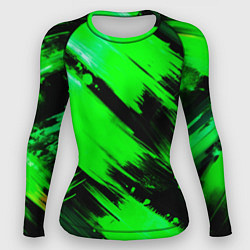 Рашгард женский Зеленые мазки краски на черном, цвет: 3D-принт