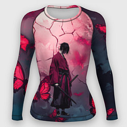 Рашгард женский Одинокий самурай среди бабочек, цвет: 3D-принт