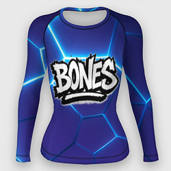 Рашгард женский Bones белое лого на синих плитах, цвет: 3D-принт