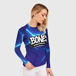 Рашгард женский Bones белое лого на синих плитах, цвет: 3D-принт — фото 2