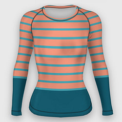 Рашгард женский Полосатый мандариновый морской рассвет, цвет: 3D-принт