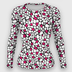 Рашгард женский Мелкий красно белый мозаичный узор на черном, цвет: 3D-принт