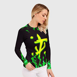 Рашгард женский Doom зелёный огонь, цвет: 3D-принт — фото 2
