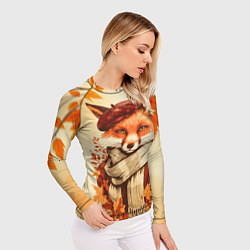 Рашгард женский Осенний лис в шарфе, цвет: 3D-принт — фото 2