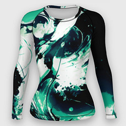 Рашгард женский Чёрно-зелёный абстракция волна, цвет: 3D-принт