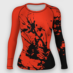 Рашгард женский Взрыв чёрной краски на красно-оранжевом, цвет: 3D-принт