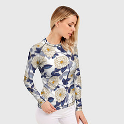 Рашгард женский Цветы с синими листьями, цвет: 3D-принт — фото 2