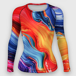 Рашгард женский Красно-синие масляные краски смешение абстракция, цвет: 3D-принт