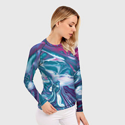 Рашгард женский Абстракция бело сине красный мрамор, цвет: 3D-принт — фото 2