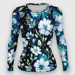 Рашгард женский Стилизованные цветы сине-зелёный, цвет: 3D-принт