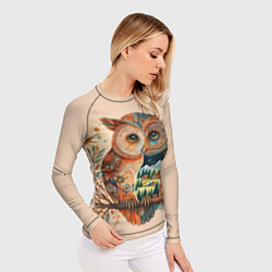 Рашгард женский Сова разделенная на день и ночь абстракция, цвет: 3D-принт — фото 2