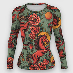 Рашгард женский Красный конь и розы, цвет: 3D-принт