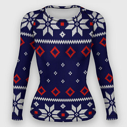 Рашгард женский Вязаный новогодний узор, цвет: 3D-принт