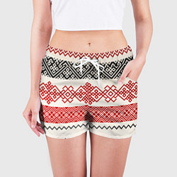 Шорты женские Славянский узор красно-черный, цвет: 3D-принт — фото 2