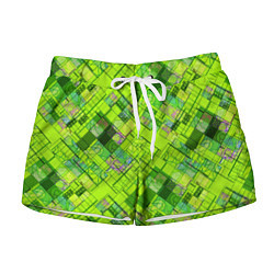 Шорты женские Ярко-зеленый абстрактный узор, цвет: 3D-принт