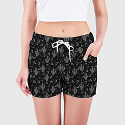 Шорты женские Черно белые кактусы, цвет: 3D-принт — фото 2