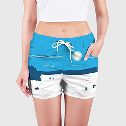 Шорты женские Зимняя рыбалка на озере, цвет: 3D-принт — фото 2