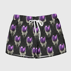 Шорты женские Фиолетовые цветы - паттерн, цвет: 3D-принт