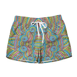 Женские шорты Абстрактный разноцветный узор Линии, волны, полосы