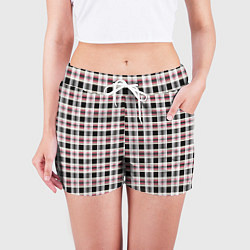 Шорты женские Клетчатый красно-черный паттерн, цвет: 3D-принт — фото 2