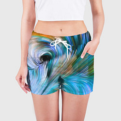 Шорты женские Абстрактная красочная композиция Полосы Abstract c, цвет: 3D-принт — фото 2