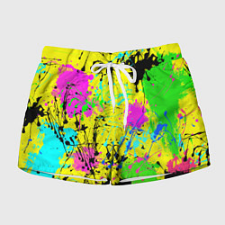 Шорты женские Абстрактная картина в разноцветный неоновых тонах, цвет: 3D-принт