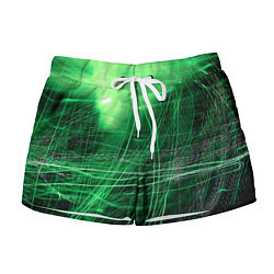 Шорты женские Неоновые волны и линии - Зелёный, цвет: 3D-принт