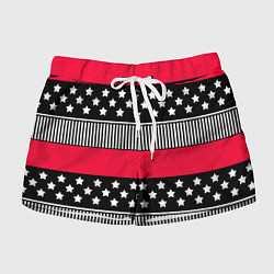 Шорты женские Red and black pattern with stripes and stars, цвет: 3D-принт