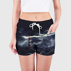 Шорты женские Маяк и штормовое море в ночи, цвет: 3D-принт — фото 2