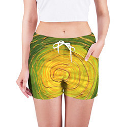 Шорты женские Желто-зеленая текстурная абстракция акрилом, цвет: 3D-принт — фото 2